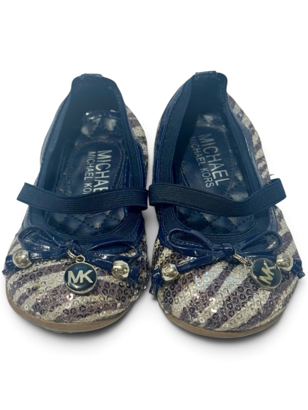 Michael Kors Lil Kory Zebra Sequin Mary Jane Flats Girls Size 7